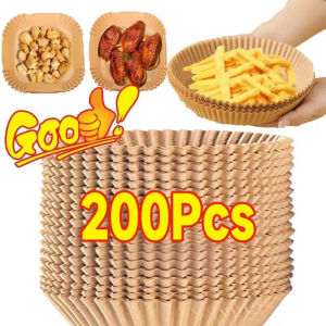 กระดาษรองอบแบบใช้แล้วทิ้งมีหม้อทอด Air Fryer 50/200ชิ้นแผ่นรองกระดาษรองอบกลมอุปกรณ์ในครัว
