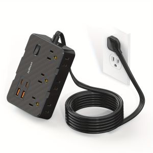 Ultra Thin Flat Plug Extension Cord with 4 USB Ports(2 USB C) 5ft Surge Protector Power Strip 6 Widely Outlets Extender