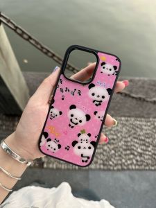 Korean Style Acrylic Phone Case Cute Cartoon Panda Anti-Fall Protection Shell for  17pro/16promax 15pro/13/14/12/11/XSMAX