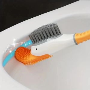 Duck Shape Toilet Bowl Brush with Holder Silicone and Hard Bristles Toilet Cleaning Brushes Bathroom Cleaning Bowl Brush Kit