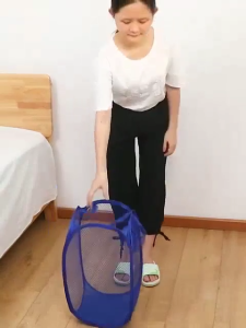 ZH140 Mesh Net Folding Basket for Dirty Clothes & Childrens Toys Storage Baskets with Colorful Liner
