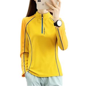 Quick Dry Long Sleeve T-Shirt Womens Thin Outdoor Sports Sun Protection Versatile Elastic Sweat Absorbent Breathable Climbing Top