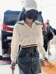 Spring Autumn Short Sleeve Knitted Sweater Womens Polo Neck Hollow out Long Sleeve Overhead Knitted Sweater Sweet Fit Body