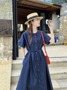 Elegant A-Line Long Dress Womens Summer New Style Slimming Waist Design Hepburn Style Orange Peony Short Sleeve Maxi Dress