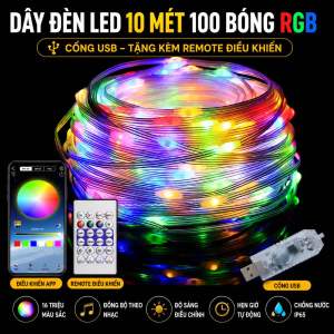 Dây Đèn LED RGB 10M 100 Bóng Chống Nước - Điều Khiển Từ Xa 24 Phím - 16 Triệu Màu - Trang Trí Phòng Noel Tiệc
