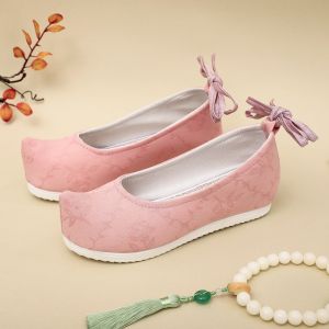 Spring Summer Original Hanfu Shoes Womens Embroidered Flower Cloth Shoes Heightening Internal Design Ancient Costume Han Elements