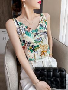 เสื้อกั๊กผ้าไหมซิลิโคนแขนกุดหลวมๆ สำหรับผู้หญิง คอวี ทรงหลวมๆ สำหรับใส่ด้านนอก ชุดชั้นใน ผ้าซาติน ชุดชั้นใน ชุดชั้นใน