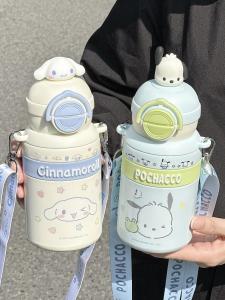 Sanrio Cute Pochacco Dog Stainless Steel Insulated Water Bottle Double Sided Straw for School Children Cartoon Themed Cups