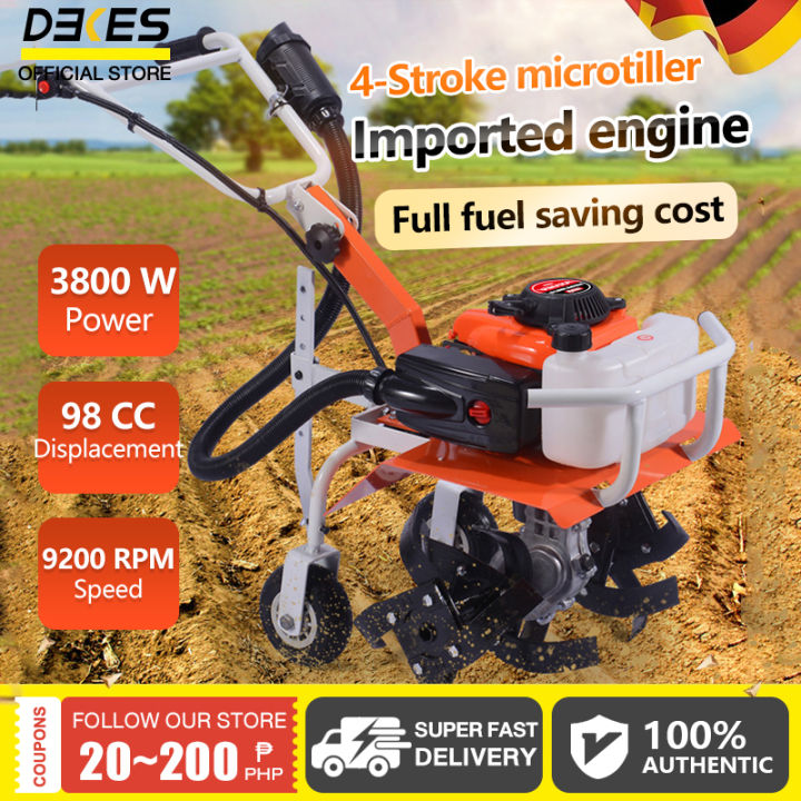 DEKES Plowing machine for farming Rotary Tiller cultivator for farming Micro-tiller, plowing, soil turning and rotary tiller, wasteland reclamation gasoline multi-function Agricultural Garden Gasoline Outdoor Multi-Function Lawn Mower