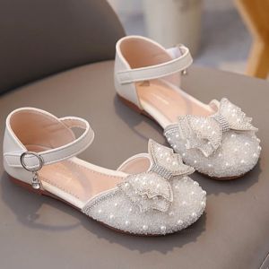 Spring and Summer Girls Princess Shoes Sandals Flat  Kids Dresses Shoes Pearl  for Kids and Teens