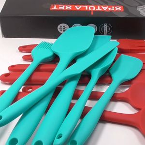 HWx 6 Pieces Non-stick Silicone Spatulafor Cooking and Baking One Piece Design BPA Free Food Grade Heat Resistance(Red/Green/Orange/Purple/Pink) (Premium Box Set)