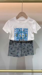 สำหรับเด็ก เสื้อยืดแขนสั้นพิมพ์ลายหุ่นยนต์ กางเกงขาสั้นลำลอง ชุดเด็กเกาหลีฤดูร้อน สไตล์ใหม่