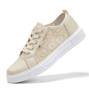ORNGMALL Womens Lace Breathable Casual Sneakers - Anti-Slip Lightweight Flat Shoes Korean Style Comfortable Daily Walking Shoes for Summer/Office/Travel