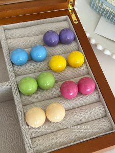 Macaron Colored Candy Ball Earrings 3D round Shape Colorful Creamy Tone Versatile Spring Summer Fresh Slimming Stud Earrings