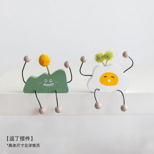 Healing Office TV Cabinet Dolls Cute Desktop Decorative Shelves Artistic Cartoon Style Wood Material Green Color Childrens Room