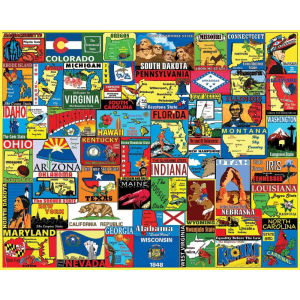 Vintage States Collage Puzzles for Adults Family Stress Relief Puzzle 500/1000/1200/2000Pieces Adult Relaxing Anxiety Toy