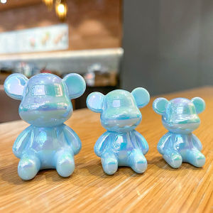 Creative Cartoon Plated Bear Figurine Female Home Decorations Resin Handmade Craft Car Dolls Sitting Position Toy Bear
