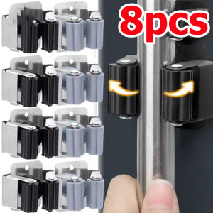 8pcs Duty Stainless Steel Mop Storage Racks with Screws / Kitchen Bathroom Holders / Multi-Purpose Broom Storage Clips / Space Saving Practical Strong Wall Mounted Mop Organizer