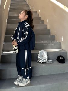 Girls Casual Sportswear Set Autumn New Style Two-Piece Suit Middle Big Children Spring Autumn Trendy Outfit Jacket Pants