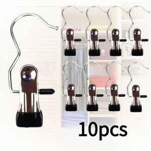 10pcs Stainless Steel Pant Hangers with Hooks - Heavy-Duty Laundry Clips Space-Saving Multifunctional Storage for Jeans