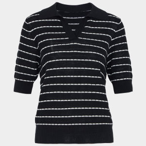 MY TENO | My Teno Womens Knitted Stripe Pattern Turn-down Collar T-shirt Lenzing Blend Casual Top Summer New Style Commute Style