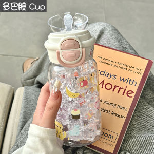 Portable Large Capacity Plastic Cup with Straw Dual Drinking for Girls Summer Resistant to Falling Student Handy Cup Water Bottle