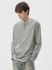 JEENSYIU | Áo Thun Nam Form Henley Cổ Tim Vải Waffle
