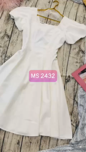 MyDu Shop | Đầm Dự Tiệc MS 2432 – Cổ Vuông Trẻ Trung Tay Ngắn Dún Nhẹ Dáng Xòe Nữ Tính Chất Thun Tuyết Lạnh