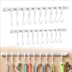 30/40cm Self-adhesive Punch-free Sliding Track Hook / Multifunctional Sliding S-hook / Household Movable Storage Hook Rack / for Bathroom Kitchen Cabinet Door
