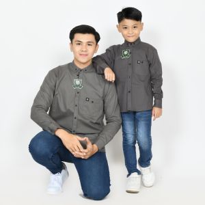 Abu tua kemeja polos couple ayah dan anak lengan panjang bahan cigaret warna Abu
