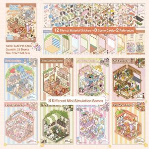 Pocket DIY 3D Sticker Scene Collection Book DIY 3D House Stickers Therapy Cute Cartoon Mini Stickers Scenes for Relief Stress