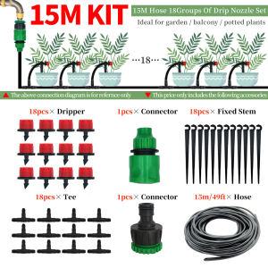 Greenhouse 15M-30M DIY Drip Irrigation System Automatic Watering Garden Hose Micro Drip Watering Kits with Adjustable Drippers