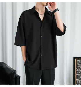 WMNM White Ice Silk Short Sleeve Shirt Mens Summer Casual Iron-Free Half Sleeve Shirt Commuting Sun Protection Top