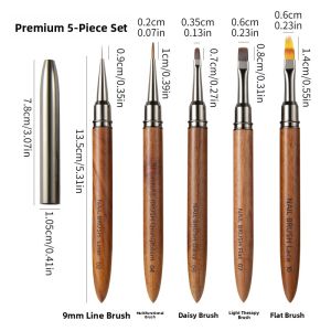 Japanese Style Sandalwood Nail Art Brush Set Gradient Color Painting Pen Light Therapy Pen Line Drawing Tool for Nail Salons