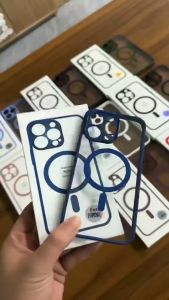 Ốp lưng trong suốt viền màu từ tính hỗ trợ sạc không dây cho 15 14 13 Pro MAX 14 Plus 12 Pro 11 Pro MAX MVSTORE