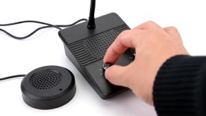 CHUNHEE Intercom Window Speaker System – Anti-Interference Dual-Way Communication for Bank Office Station Clear Audio Microphone Black/Silver Easy Install Durable Commercial Use Sistema ng Intercom Malinaw na Tunog