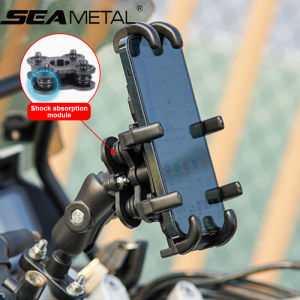 SEAMETAL Motorcycle Shock Absorber Mobile Phone Holder Adjustable Bicycle Holder Handlebar Rear View Mirror Phone Bracket