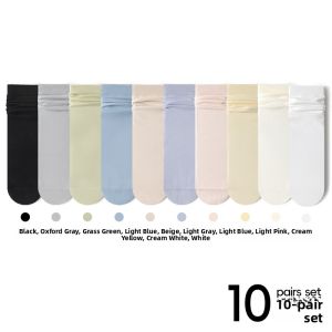 miiow | Womens Mid-Calf Socks Cotton Sweat Absorbent Antibacterial No-Cuff High Elasticity Spring Summer Pure Color 10 Pairs Pack