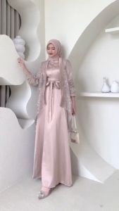 DRESS FUJI 3 IN 1 SATU SET INNER OUTER KIMONO FASHION GAMIS MUSLIM WANITA GAMIS JUMBO PESTA KONDANGAN BRIDESMAID WISUDA BROKAT