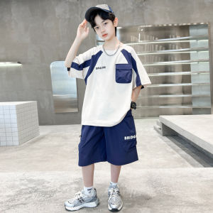 Boys Summer Outfit Set Casual Cotton Blend Short Sleeve Sporty Cool Childrens Clothing for Middle And Large Size Kids