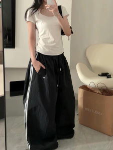 American Retro Straight Leg Wide Leg Pants Womens Summer Quick Dry Sports Loose Lazy Casual Pants Draping Floor-Length Pants