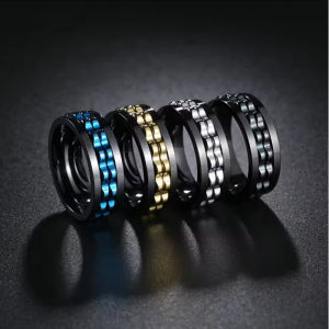 2026 Punk Gear Rotating Anxiety Fidget Ring Stainless Steel Chain Spinner Rings For Men Rock Biker Anti Stress Fashion Jewelry