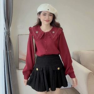 Áo sơ mi nữ cổ bèo A.8664áo thêu họa tiết bông tuyết siêu xinh phong cách Hàn Quốc thời trang công sở đi chơi - CHAKOVET