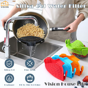 Vision Silicone Pot Side Filter High Temperature Resistance Pot Pan Side Strainer Drainer Pasta Spaghetti Vegetable Fruit Strainer Baffle Cooking Sieve Gadgets Multifunctional Hollow Draining Rice Cleaner Kitchen Colander Accessories