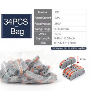 34/50 Pieces of Lever-Type Wire Connectors Used for Quick Connection of 28-12 Awg 1-to-1 Straight Plug-In Wire Connectors Compact Splicing Terminals