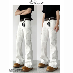 Cleanfit American Style Retro Elastic Cuffed Multi-Pocket High Waist Casual Workwear Pants Slim Fit Lengthening Loose Trousers