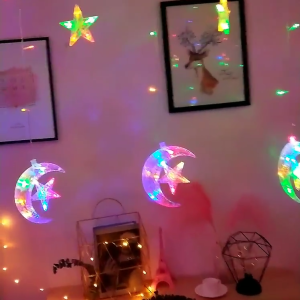 5M Fairy Lights Curtain Hari Raya Lights LED Star Moon Lights Strip Plug With 8 Modes For Ramadan Hari Raya Decoration