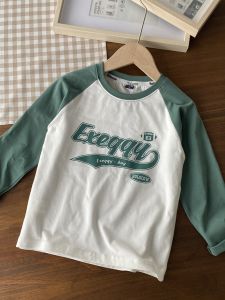 Comfortable Soft American Retro Style Long Sleeve round Neck Printed T-Shirt for Boys 110-160 Cotton Moisture Wicking Tee