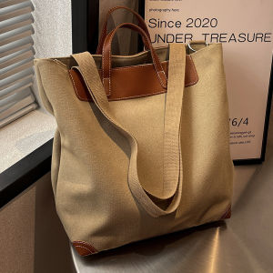 Large Capacity Canvas Bucket Bag Womens Fashionable Autumn Winter Shoulder Handheld Commuting Tote Bag Soft Polyester Lining