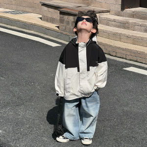 Boys Outdoor Windproof Hooded Jacket Childrens Casual Polyester Fiber Coat Spring Autumn Style Baby Sporty Look